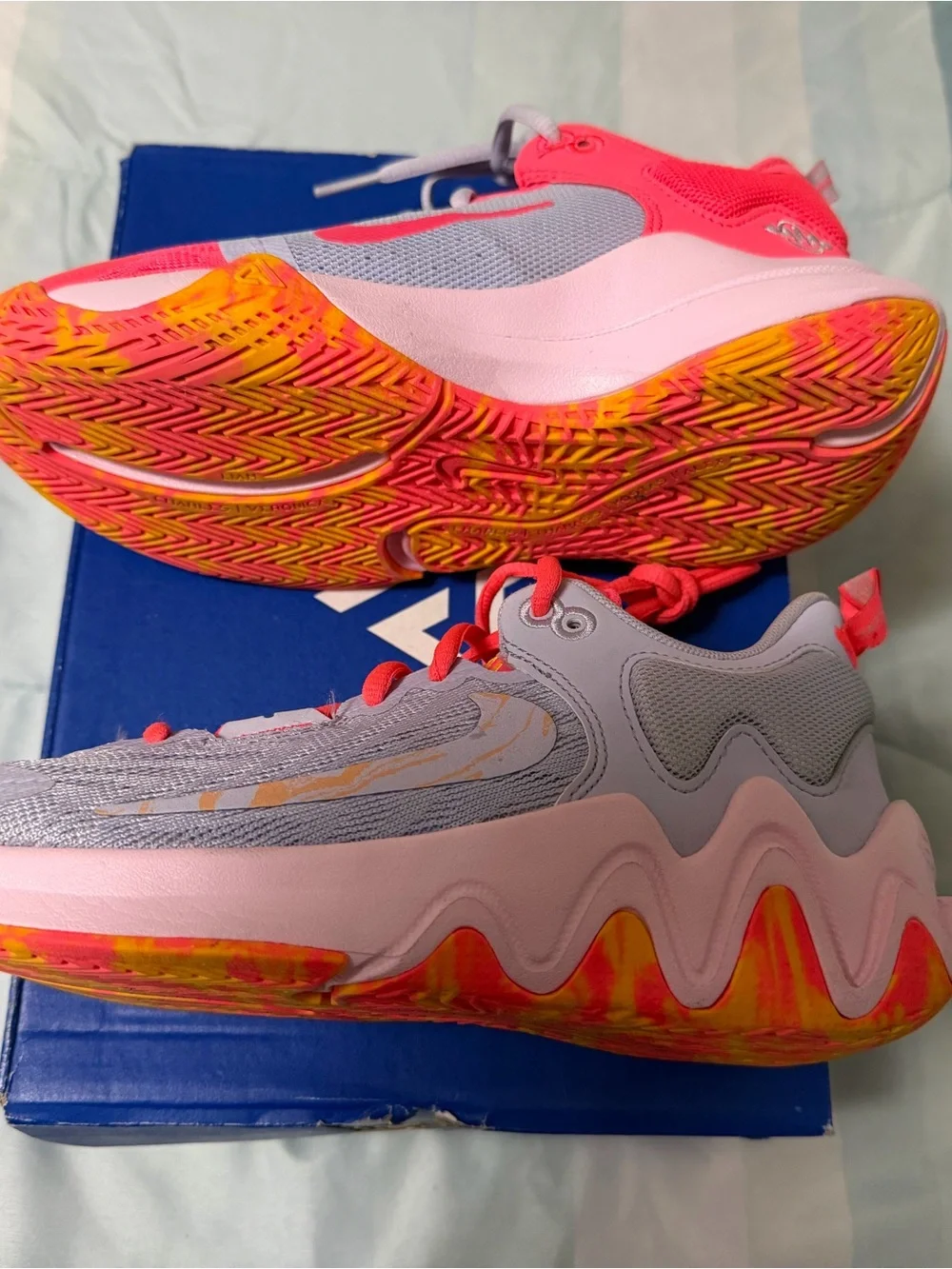 Nike Kids Basketball Shoes - Hot Pink & Light Gray with Yellow Accent